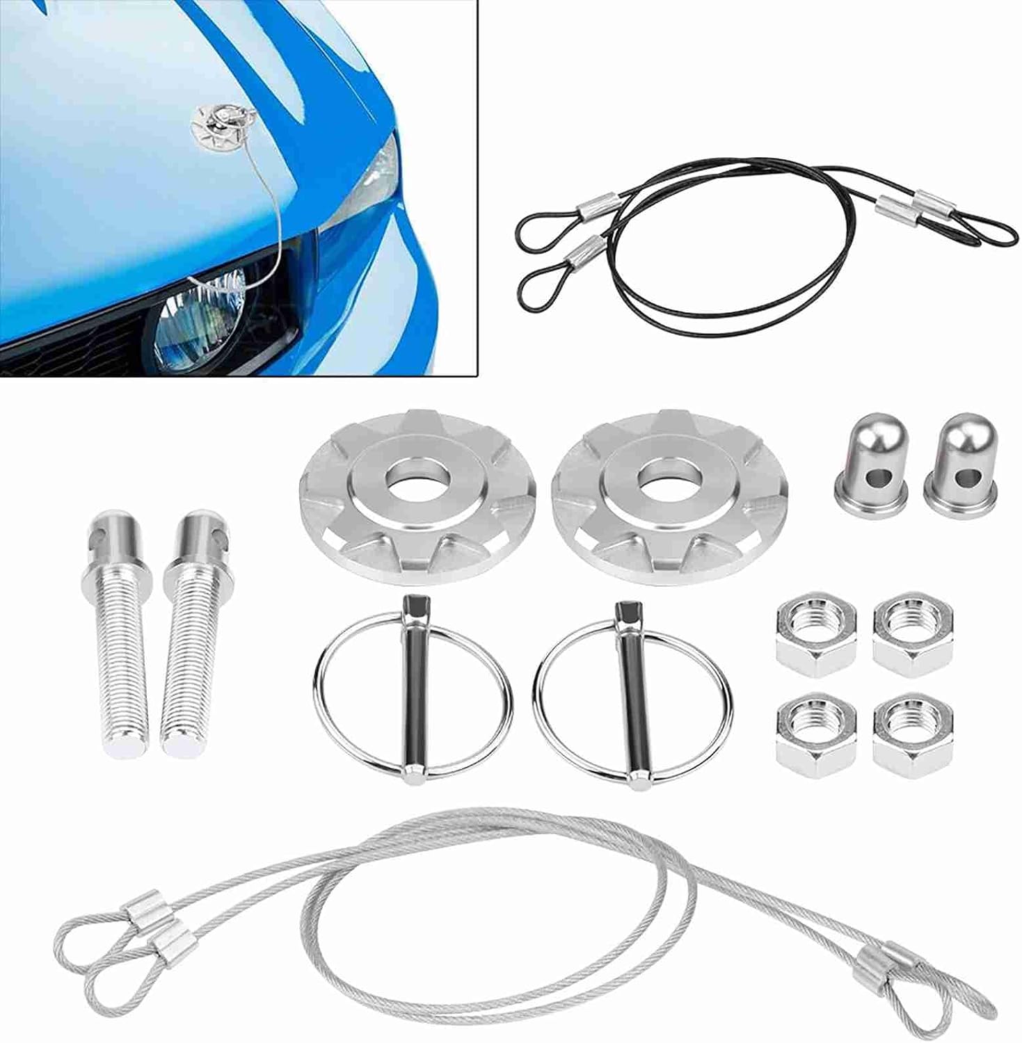 Car Hood Pin Universal CNC Aluminum Alloy Car Racing Hood Pin Lock Appearance Kit Silver Hood Lock