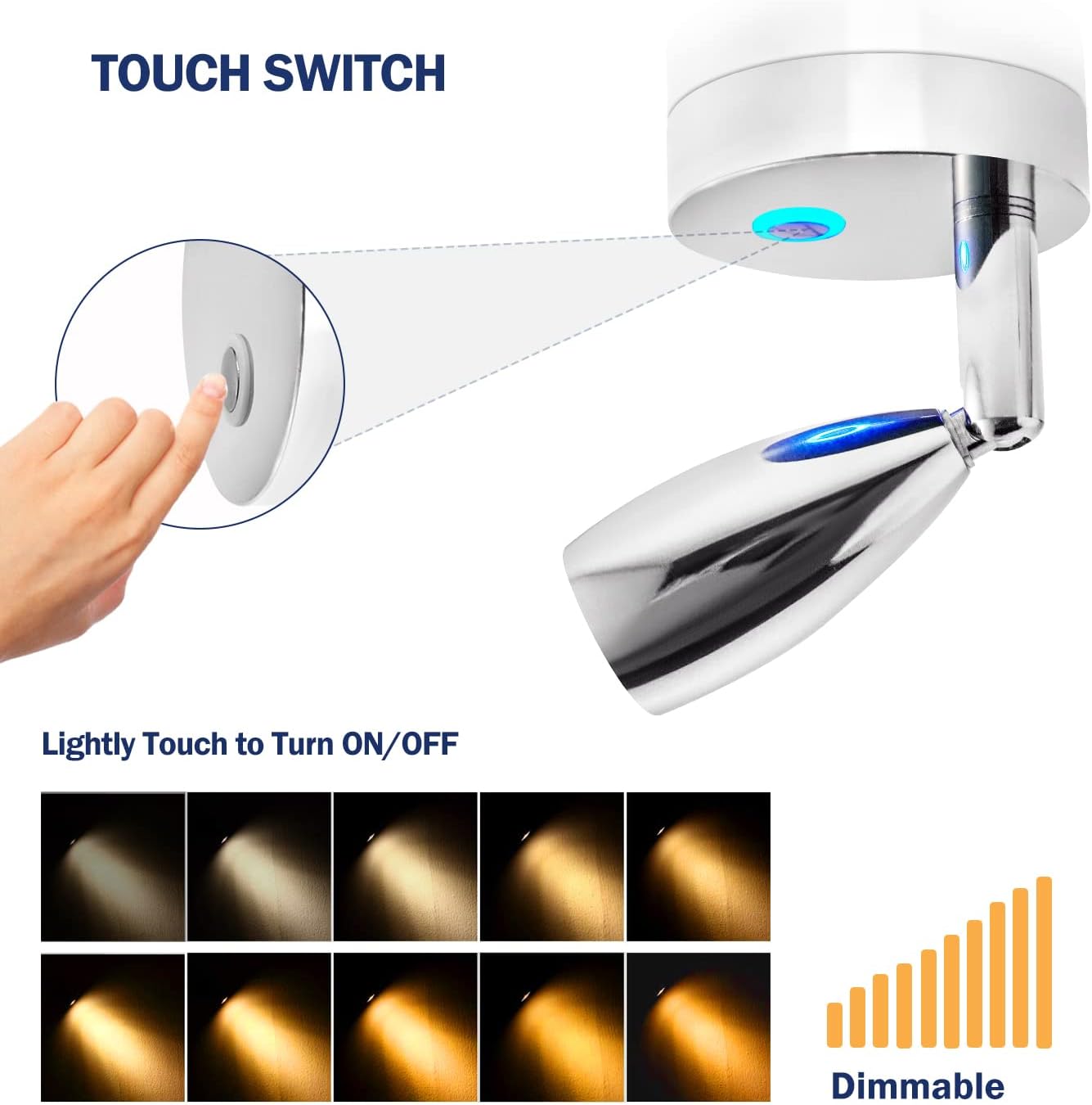 THALASSA 12V RV Wall Sconces - Boat Reading Light Interior Warm White with Built-in Touch Dimmer Switch as Camper Indoor Spotlight for DC Volts Systems of Motorhouse Caravan Vehicle Yacht
