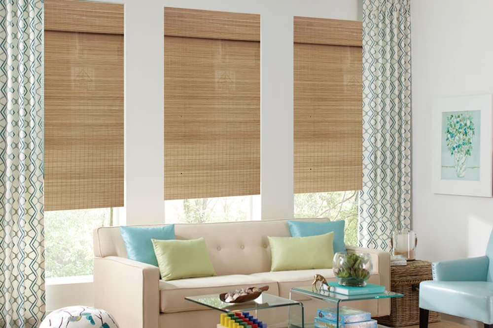 LETAU No Drill No Tools Cordless Window Shades Blinds, Bamboo Light Filtering Custom Roman Shades, Pattern 8