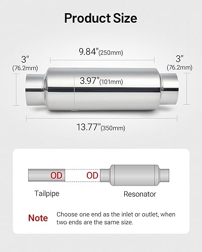 Miniatura 8 de EVIL ENERGY Silenciador resonador de 2 pulgadas de acero inoxidable (entradasalida de 2.0 pulgadas, 13.8 pulgadas de longitud)