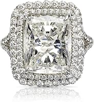 Vista 1 de AZQ Anillo de plata de ley 925 brillante con diamantes completos de princesa, cuadrados de circonita cúbica, anillo de múltiples filas, anillo