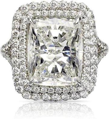 AZQ Fashion 925 Sterling Silver Shiny Full Diamond Ring Princess Square Cubic Zirconia Rings CZ Diamond Multi Row Ring Eternity Engagement Wedding Band Ring for Women