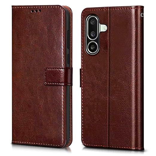 WOW IMAGINE Shock Proof Flip Cover Back Case Cover for Samsung Galaxy M36 5G Samsung Galaxy F36 5G (Flexible Leather Finish Card Pockets Wallet & Stand Chestnut Brown)