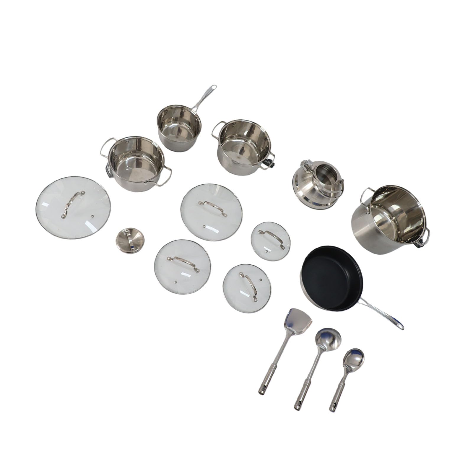 Juego de Utensilios de Cocina de Inducción de Acero Inoxidable, Ollas Duraderas para Cocinar en la Cocina, Solución Completa para Chefs Caseros y Principiantes, Juego de 12 Piezas para