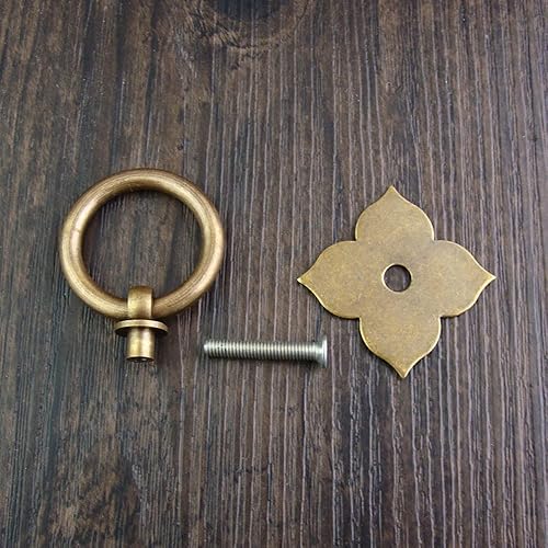 Miniatura 8 de 1 anillo de puerta de latón para muebles de 1.89 x 1.69 pulgadas con tornillos, latón antiguo