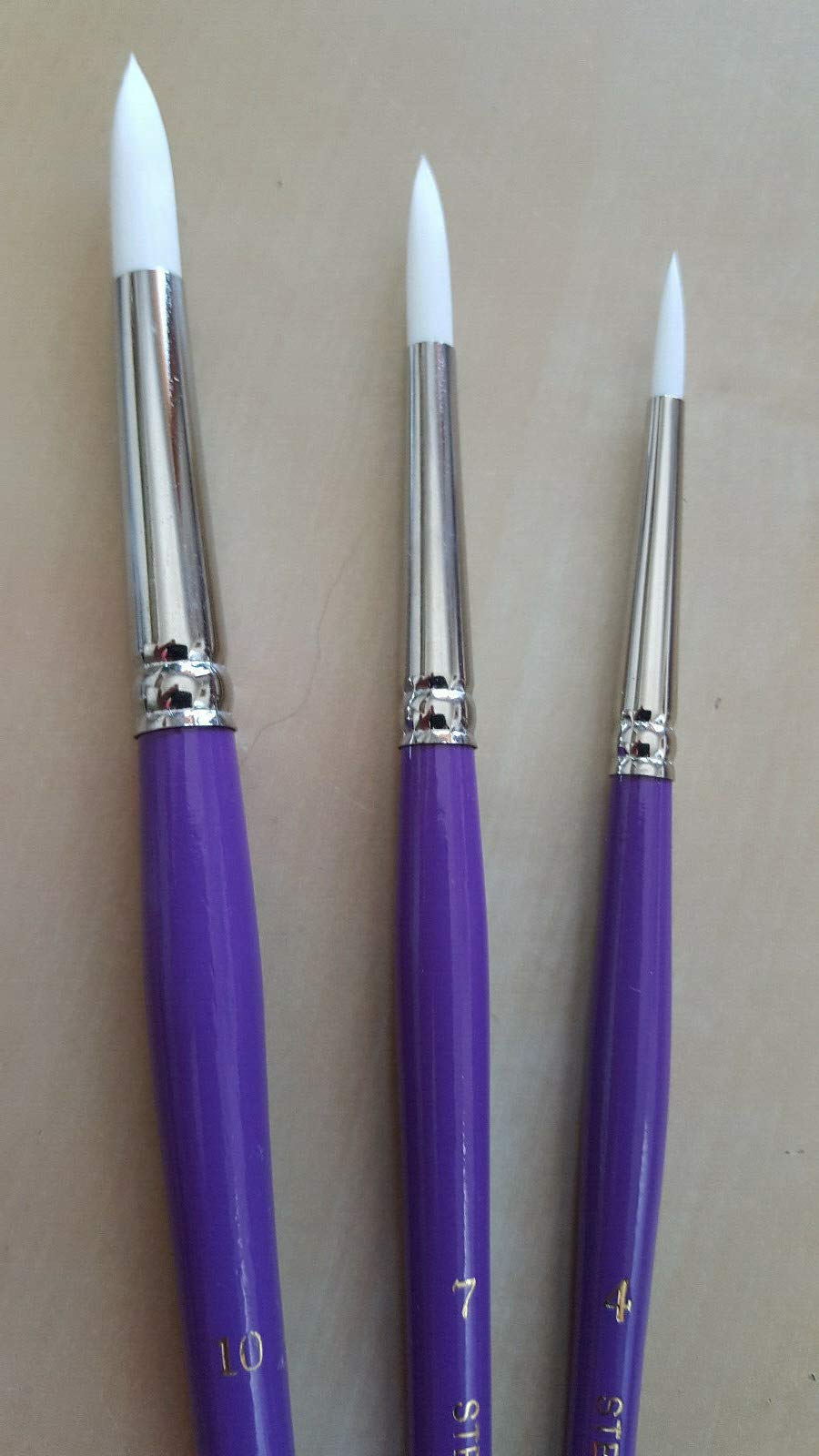 3pcs-Artist Quality Synthetic White Sable Round Size #4-7-10 Short Handle