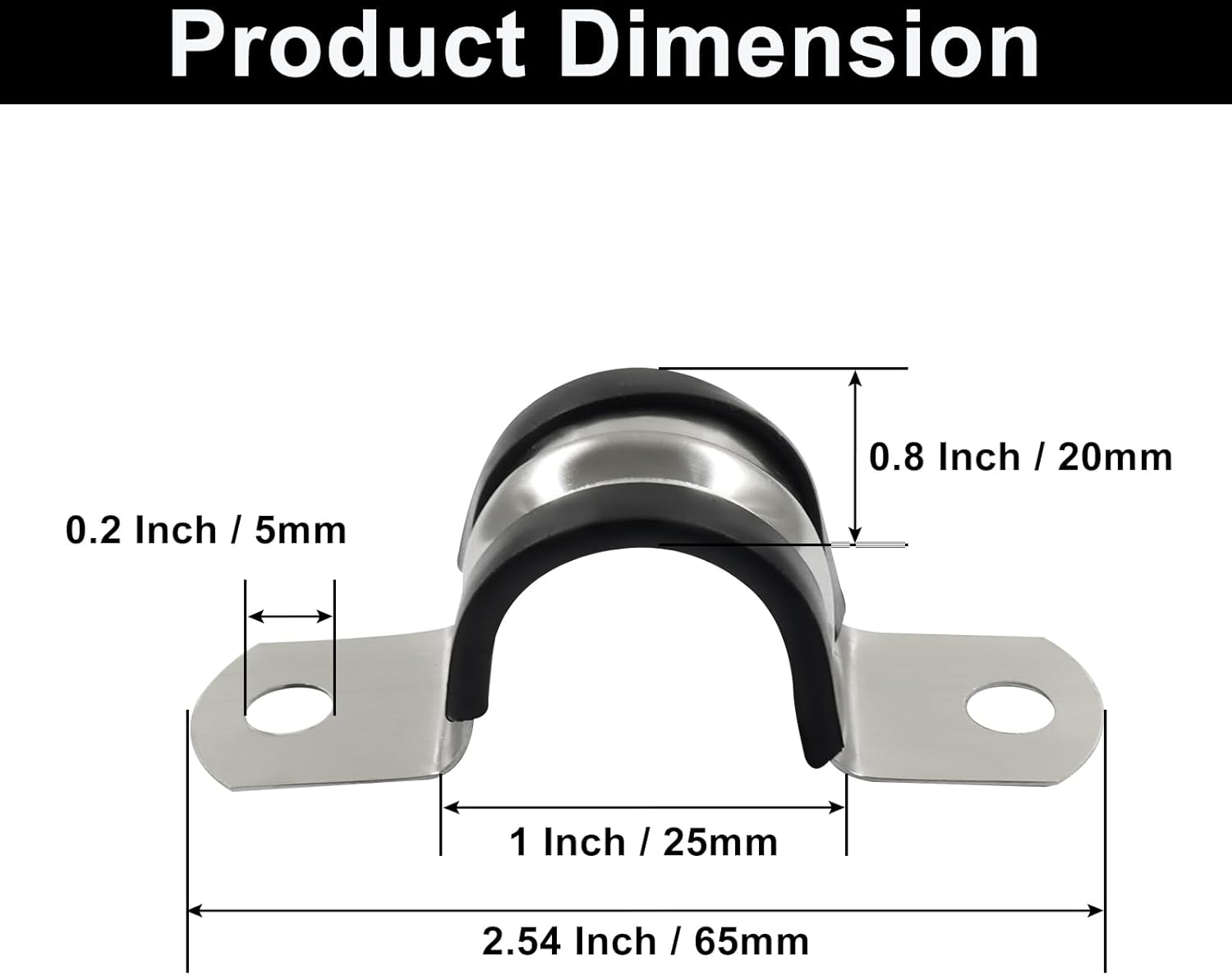 10PCS 3/4 Inch U Bracket Clamp, 304 Stainless Steel 2 Holes Rubber Cushioned Insulated Clamp, Reinforced Rigid Pipe Strap for Securing Pipes, Conduits, Wires, Cables & Hoses (M20)