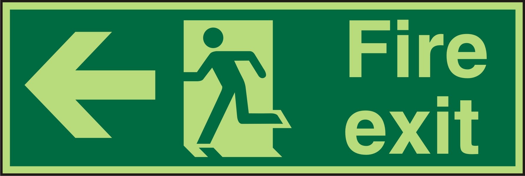 Seco Fire Exit - Arrow Pointing Left, Man Running Left, Fire Exit Sign, 300mm x 100mm - Photoluminescent Self Adhesive Vinyl