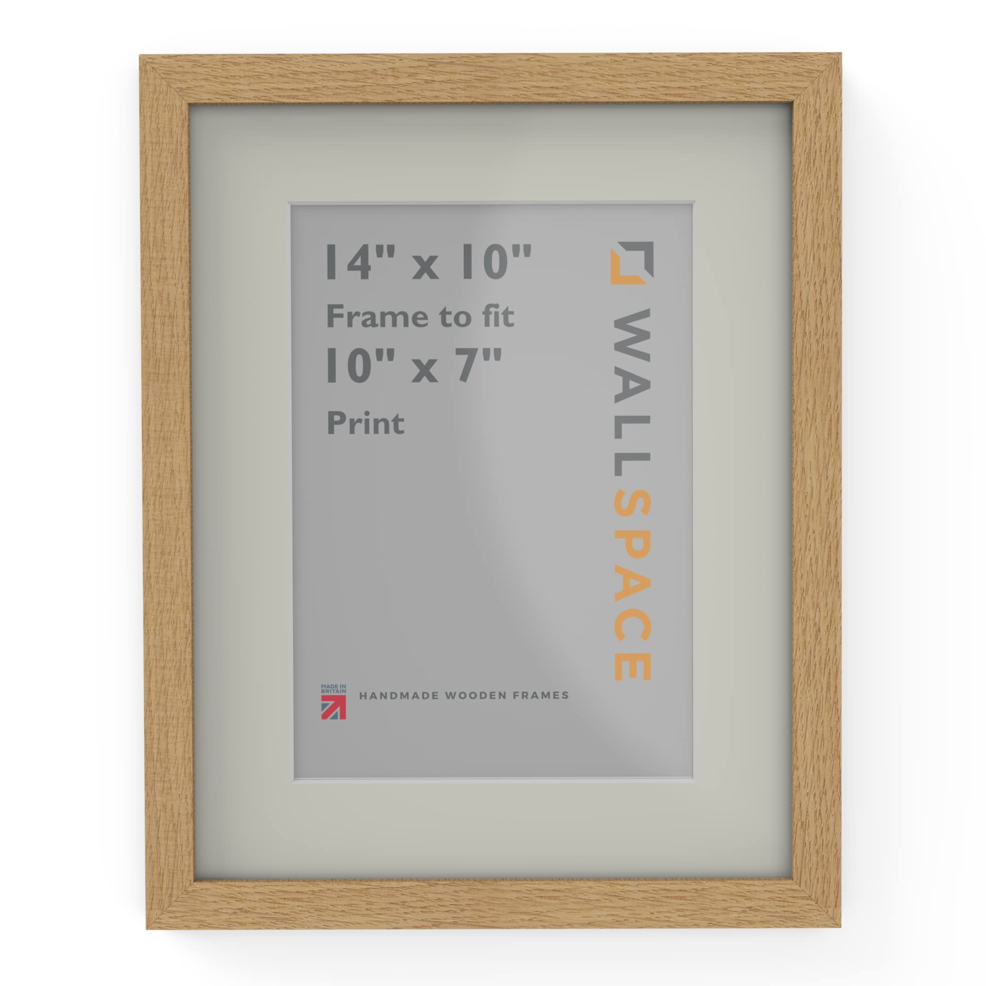 Wall Space 14x11 Oak Frame with White Mount for 10x7 | Picture Photo Frame | 14 x 11 inch | 356x279mm | 35.6x27.9cm | Fits 254x178mm | Solid Oak with Real Glass