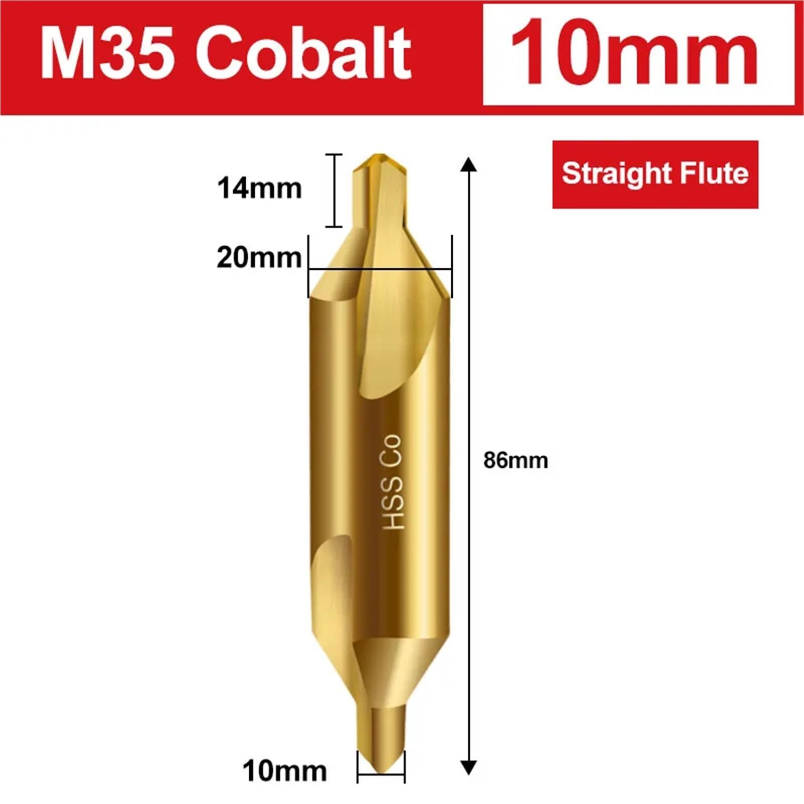 Broca de centro cobalto M35, broca avellanada 60 grados, herramienta fresado for torno posicionamiento metalurgia acero inoxidable, cortador agujeros broca(A 10mm Straight)