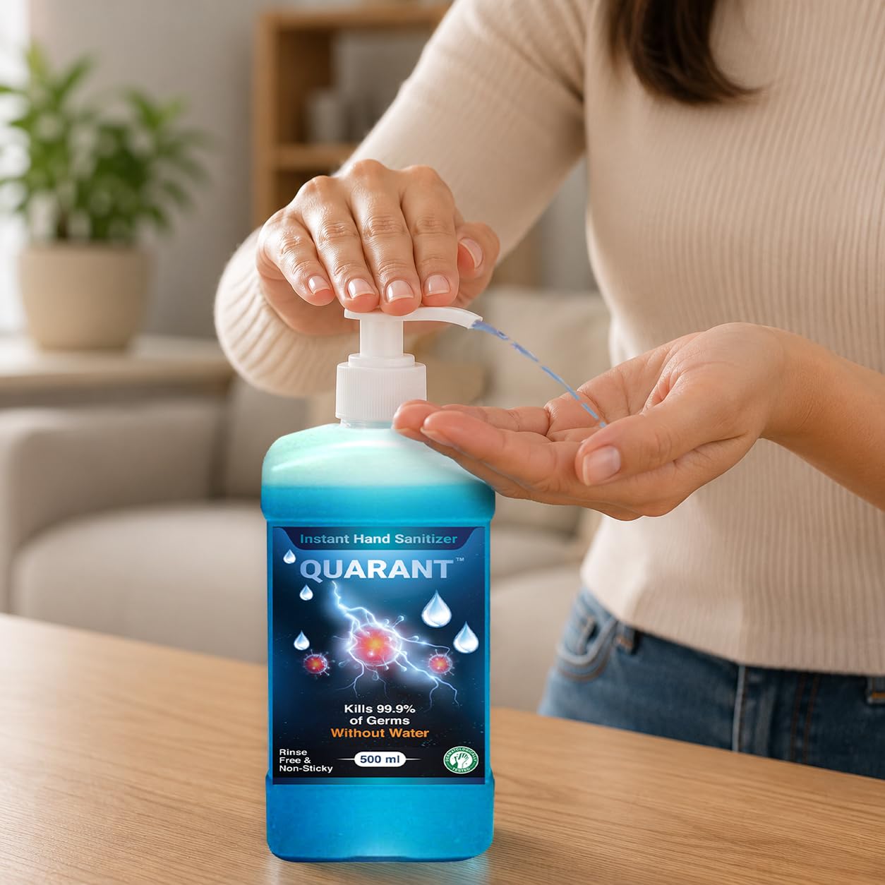 QUARANT 80% Alcohol Based Instant Hand Sanitizer Pump (500ml, Pack of 2) 4