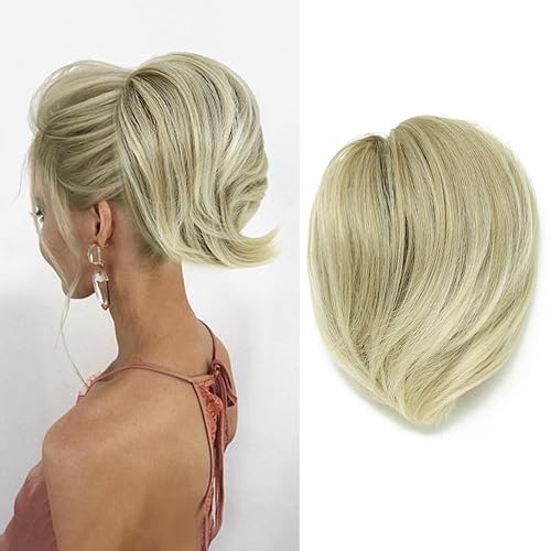 KETHBE Pieza de pelo desordenado, moño sintético despeinado, pieza de pelo corto para cola de caballo sintética con banda de goma elástica, piezas