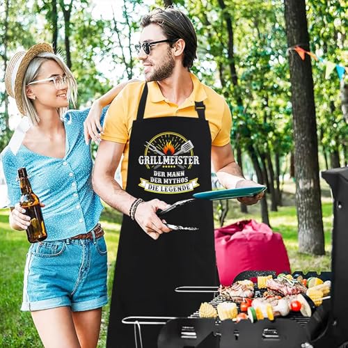 XCSJKJ Grillschürze für Männer Kochschürze Herren Schürze Lustig, mit 4 Taschen GrillSchürze für Männer küchenschürze Herren Personalisiert Schürze GRILLMEISTER