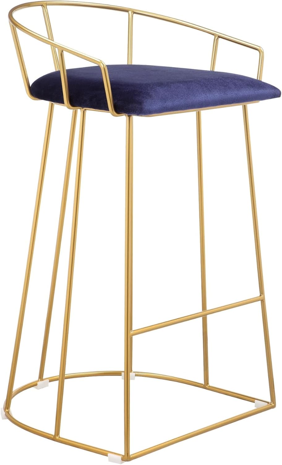 Benjara Cato 27 Inch Counter Stool Chair, Velvet, Steel Open Metal Frame, Navy Blue and Gold