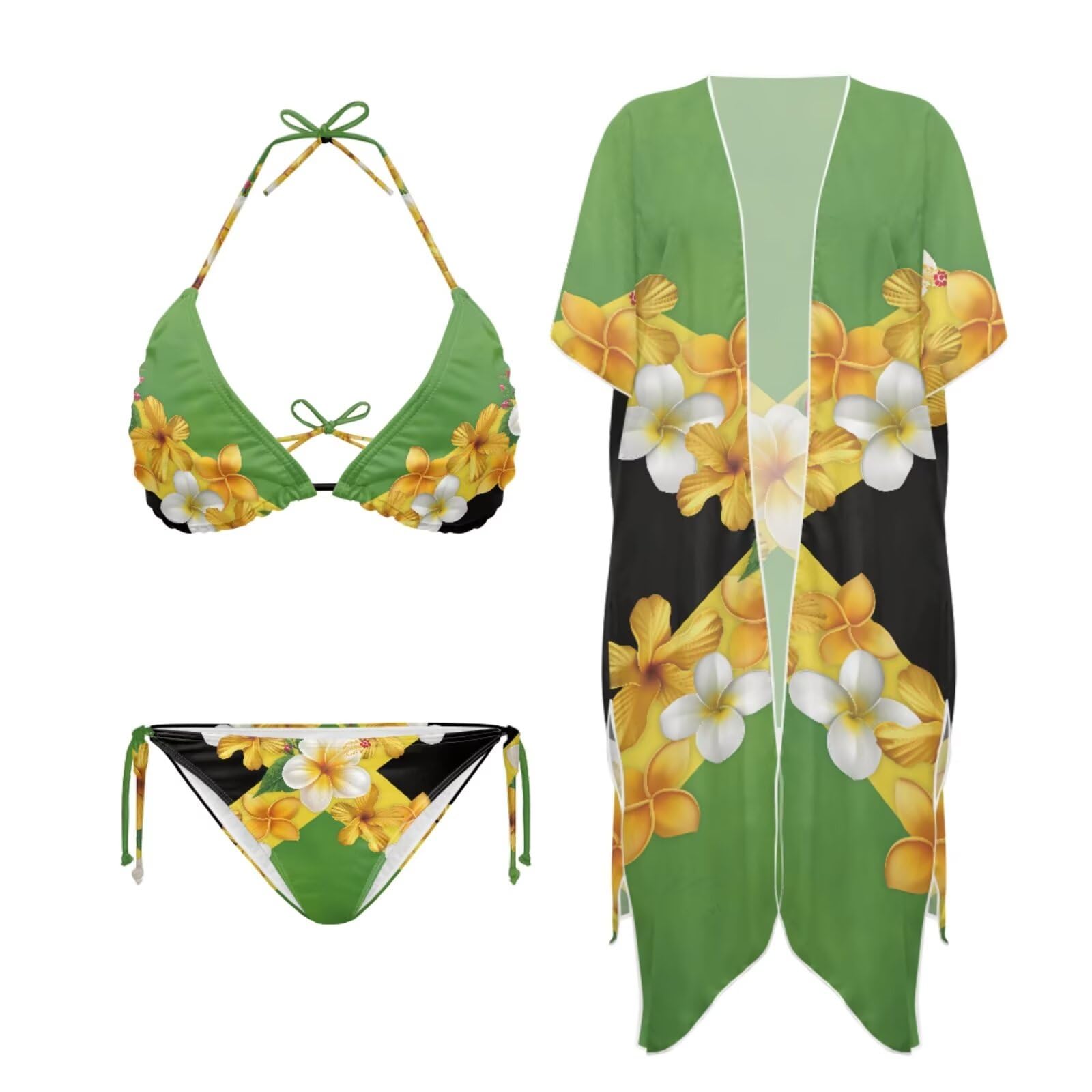 2 pezzi tutine con copertura fino novità bandiera tema donna halter bikini top cravatta laterale inferiore con cardigan