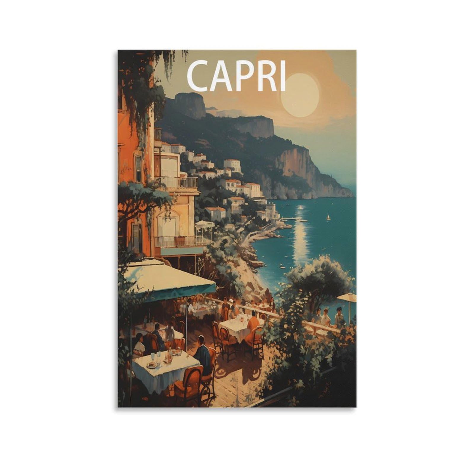 PuPLuM Capri Italy Coast Vintage Travel Posters Landscape 08x12inch(20x30cm) Canvas Wall Art Posters for Living Room Decor Paintings for Home Decor