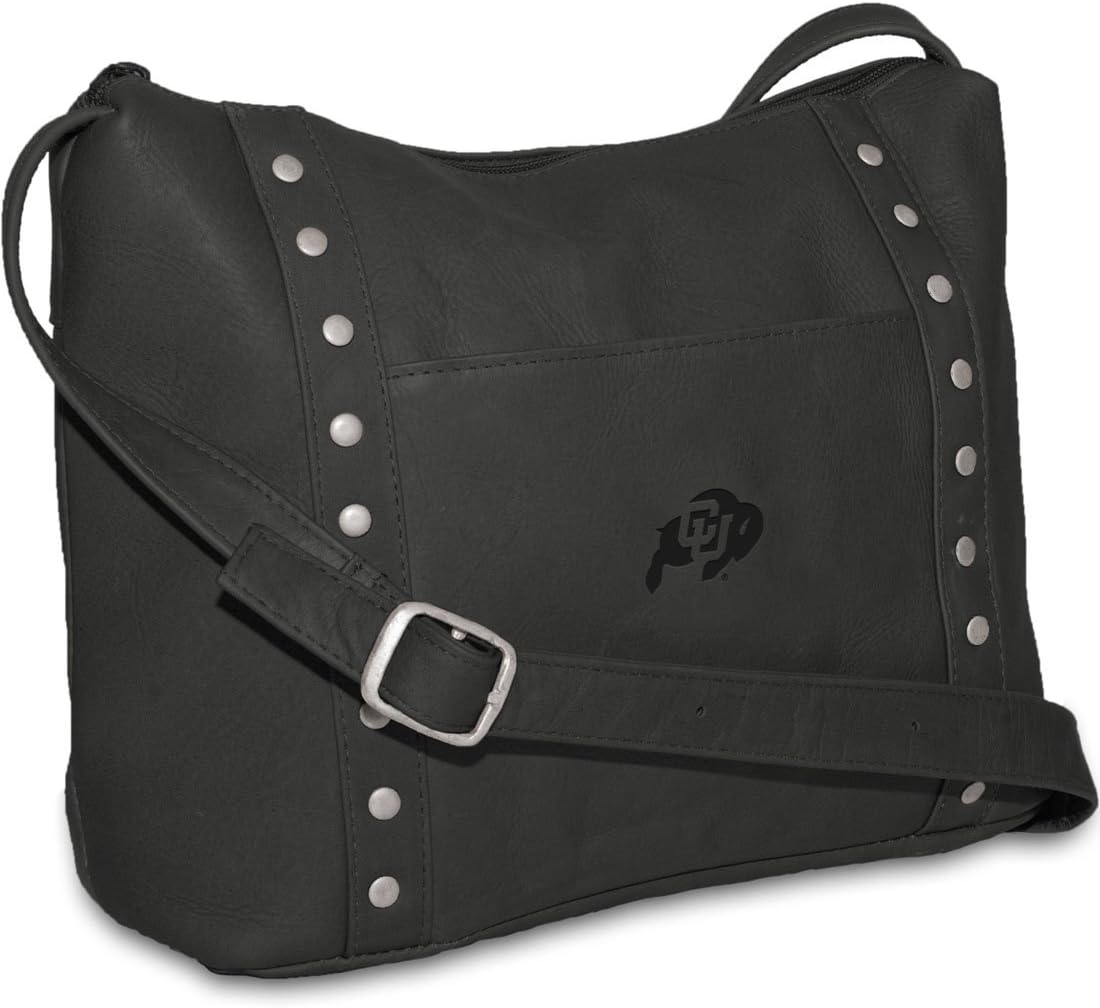 NCAA Colorado Buffaloes Black Leather Women's Top Zip Handbag