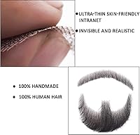 Vista 4 de Ailsa Bigote falso, barba realista, 100% cabello humano, cabello facial atado a mano, pelo facial negro de cabra, barbas falsas de encaje, bigote