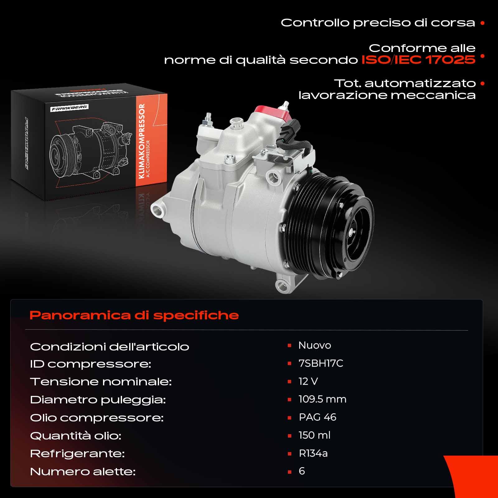 Frankberg Compressore Aria Condizionata 2-Poli Diesel Compatibile con C-Max II DXA/CB7 DXA/CEU 2012-2019 Focus III 2014-2017 Grand C-Max DXA/CB7 DXA/CEU 2012-2019 Replace# 2069520