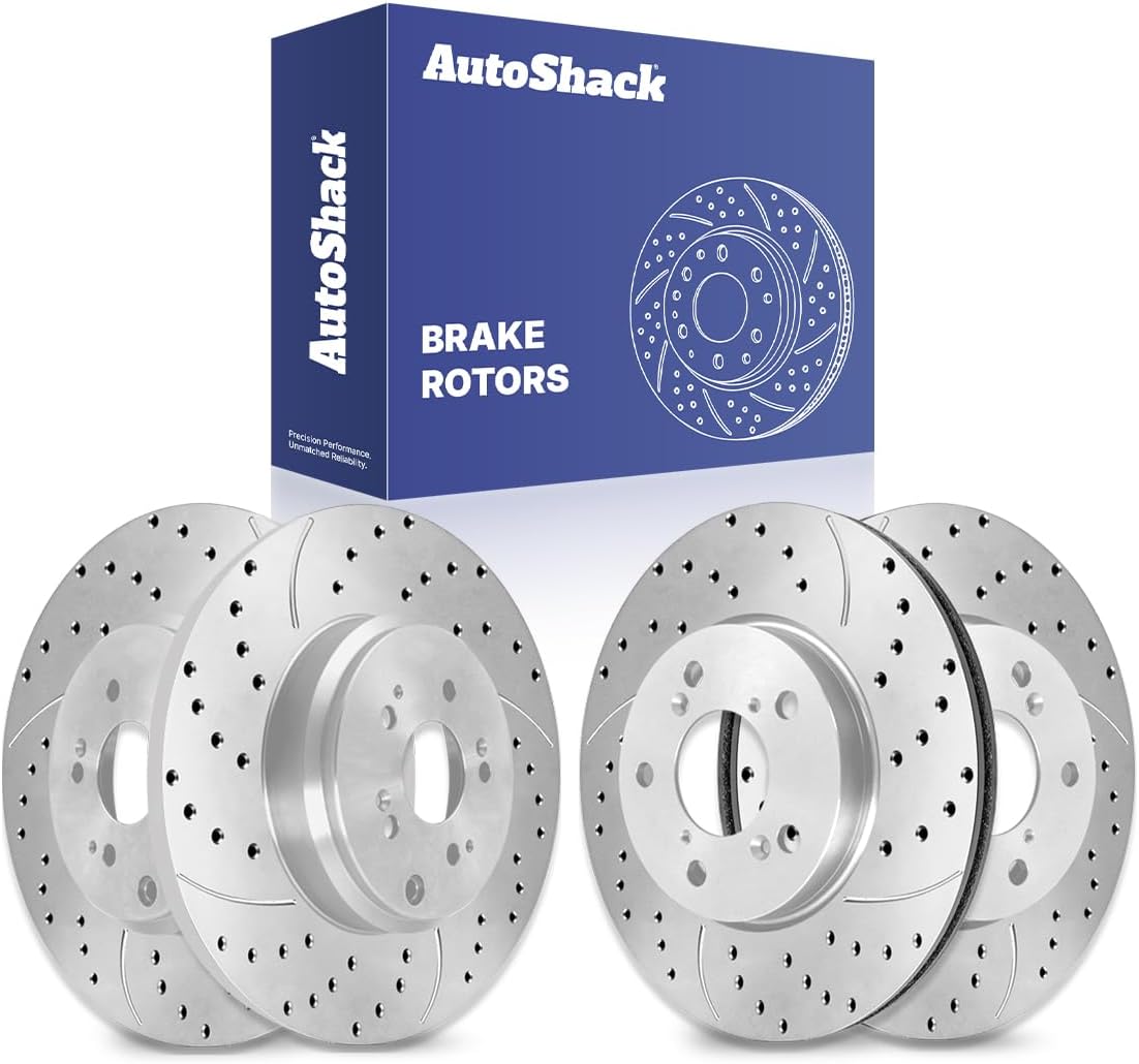 AutoShack Front & Rear Brake Rotors for Honda, Odyssey 2005-2010, FWD V6 3.5L - Silver Zinc Coated Drilled & Slotted - SilverShield Pro