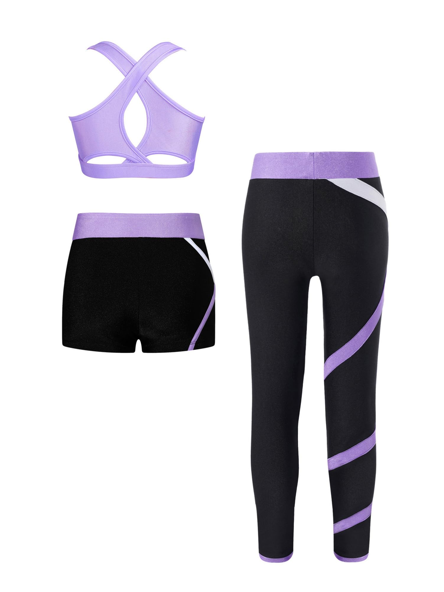 Alvivi Conjunto Chandal Corto Niña de Tres Piezas con Crop Top Deporte y Pantalones Cortos y Leggings Largos de Elásticos Ropa Entrenamiento Gimnasia Deportiva
