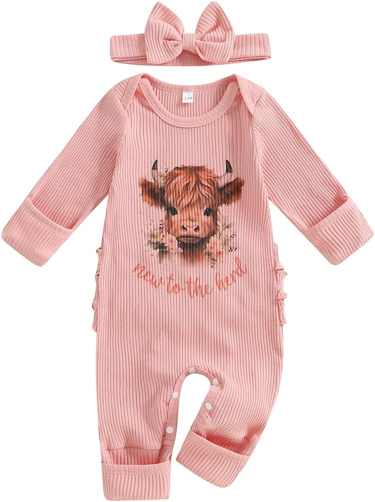 Newborn Baby Girls Clothes Daddys Girl Highland Cow Onesie Long Sleeve Romper Western Clothes Coming Home Outfit