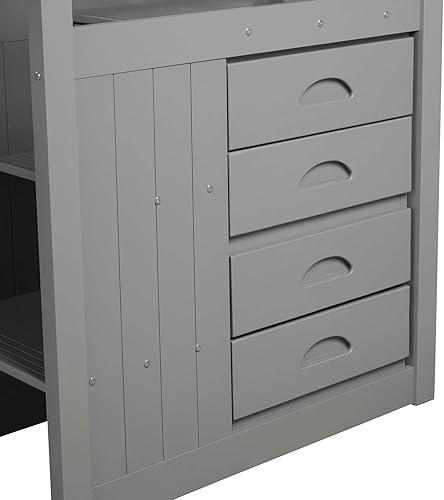 Miniatura 7 de Litera matrimonial sobre cama matrimonial con nido y cajones de almacenamiento marco de cama de madera maciza con escalera barandilla de seguridad