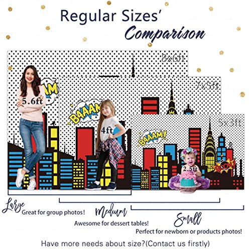 Allenjoy 96" x 72" Superhero Themed Backdrops Super City Skyline Buildings Children Birthday Supplies Favors Decorations Photography Party Event Banner Photo Studio Booth Background Baby Shower Vinyl