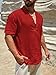 Men's Casual Band Collar Henley Shirts Beach Button Up Short Sleeve Linen Shirt Basic Fashion Vacation T-Shirts (Red,Medium)