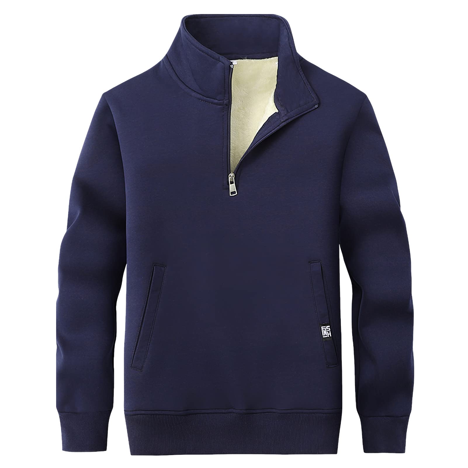 Hombre Invierno Cuello Alto Sudadera de Forro Polar con Media Cremallera Térmica Pullover Suéter con 2 Bolsillos
