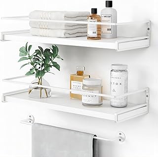 Forbena Bathroom Shelves for Wall Set of 2, White Nursery Floating Book Shelves for Kids Room, Small Wall Mount Bookshelf and Toy Storage Organizer for Baby Toddlers Teens Boys Girls Bedroom