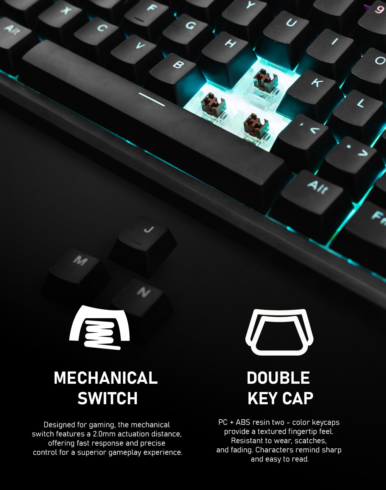 Tastiera meccanica da gioco RGB, 87 tasti, design TKL, retroilluminata con diverse modalità di illuminazione, cavo USB, tempo di risposta rapido per PC, laptop, console di gioco