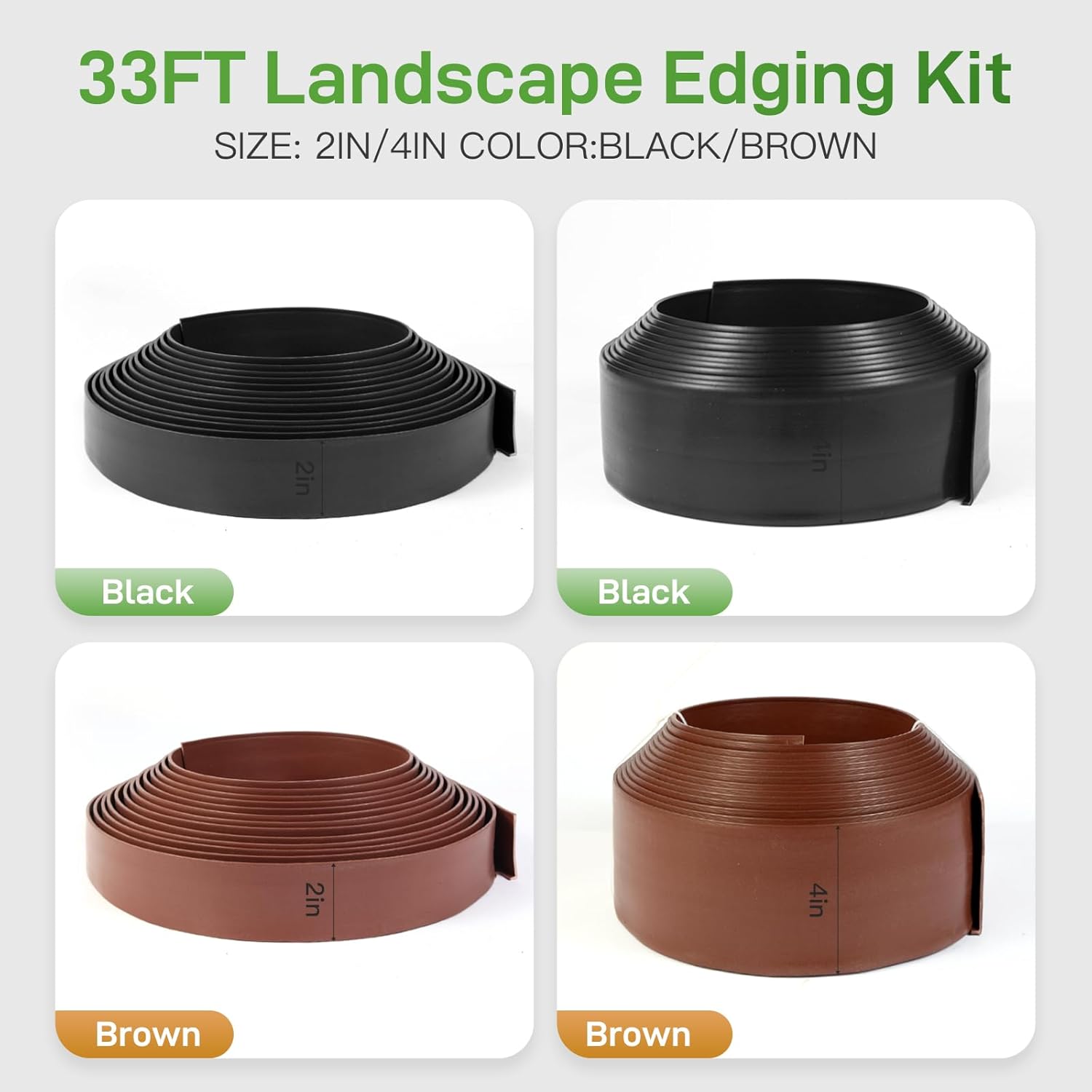Landscape Edging Kit, 4 inch Tall 33FT Garden Landscape Edging Border with 30 Spikes, Plastic Lawn Edging for Garden, Flower Beds, Lawn