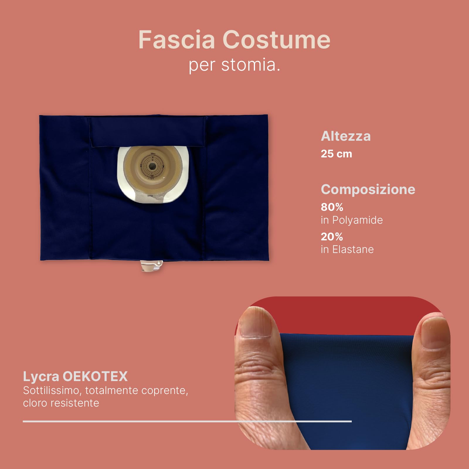Fascia Costume per Stomia da Uomo per Mare e Piscina, Tasca Interna per Contenere la Sacca, Made in Italy