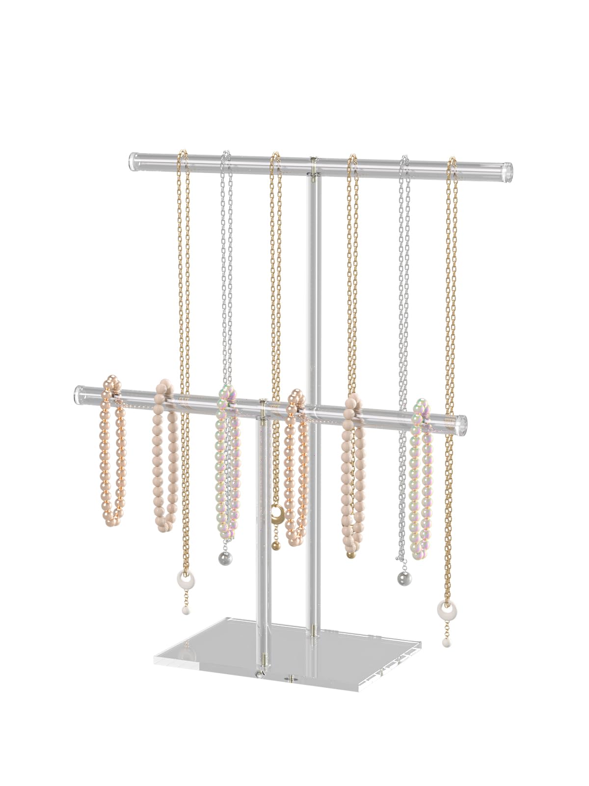LongMen Acrylic Jewelry Holder Stand,Necklace Holder Organizer for Women,Necklace Display Stand for Selling (Transparent, 2 Tier)