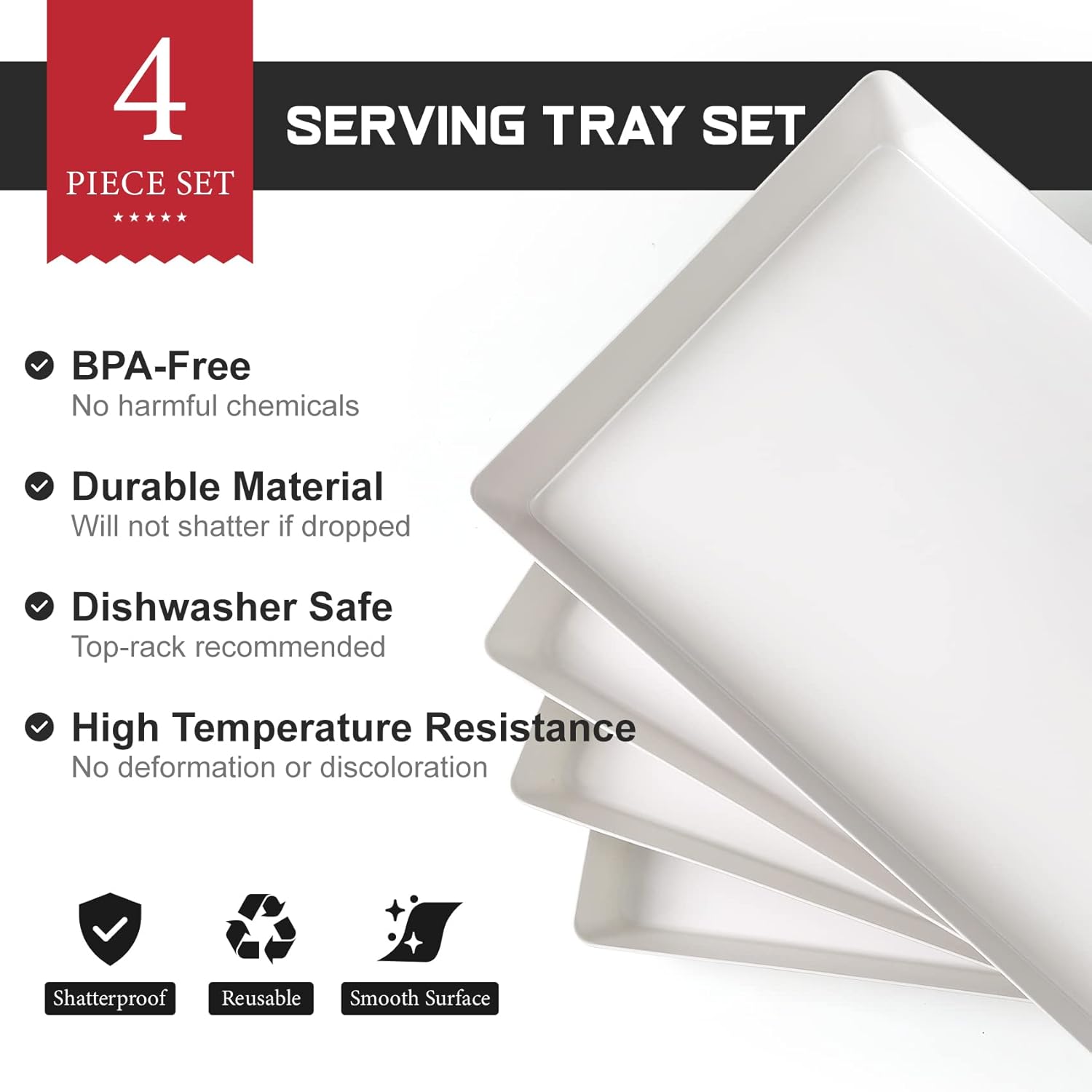 4 Pack, 16" x 11" Large White Serving Trays Set - Reusable Plastic Serving Platters for Cookie, Appetizer, Charcuterie, Snack, Dessert, Party Food Display - Stackable Kitchen CounterTop Tray, BPA Free : Home & Kitchen