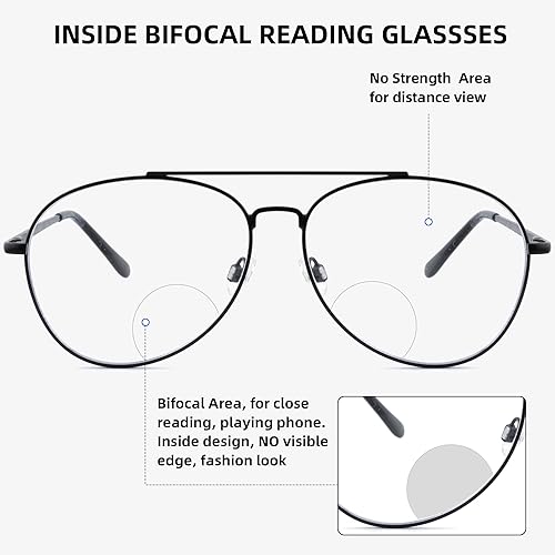 Miniatura 20 de Classic Bifocal Sunglasses,Command Aviator Metal Reading Glasses For Men and Women