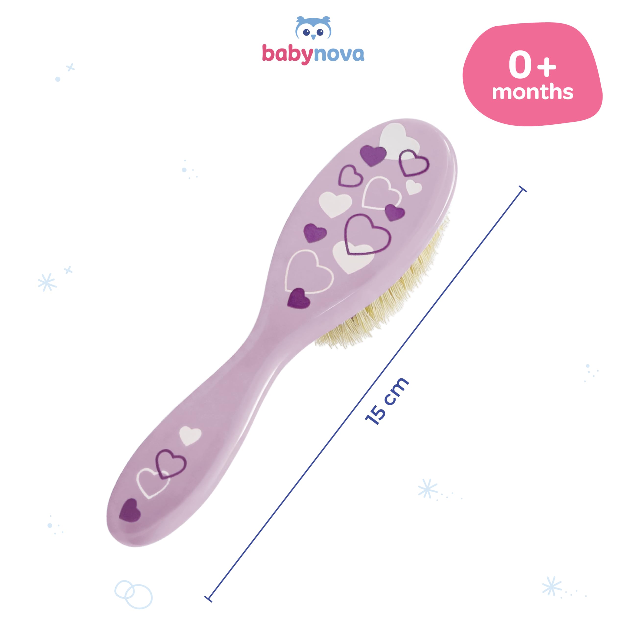babynova Spazzola per bambini con setole naturali - Setole naturali extra morbide per la cura dei capelli di neonati e bambini piccoli - Spazzolatura delicata per cuoio capelluto sensibile - Rosa