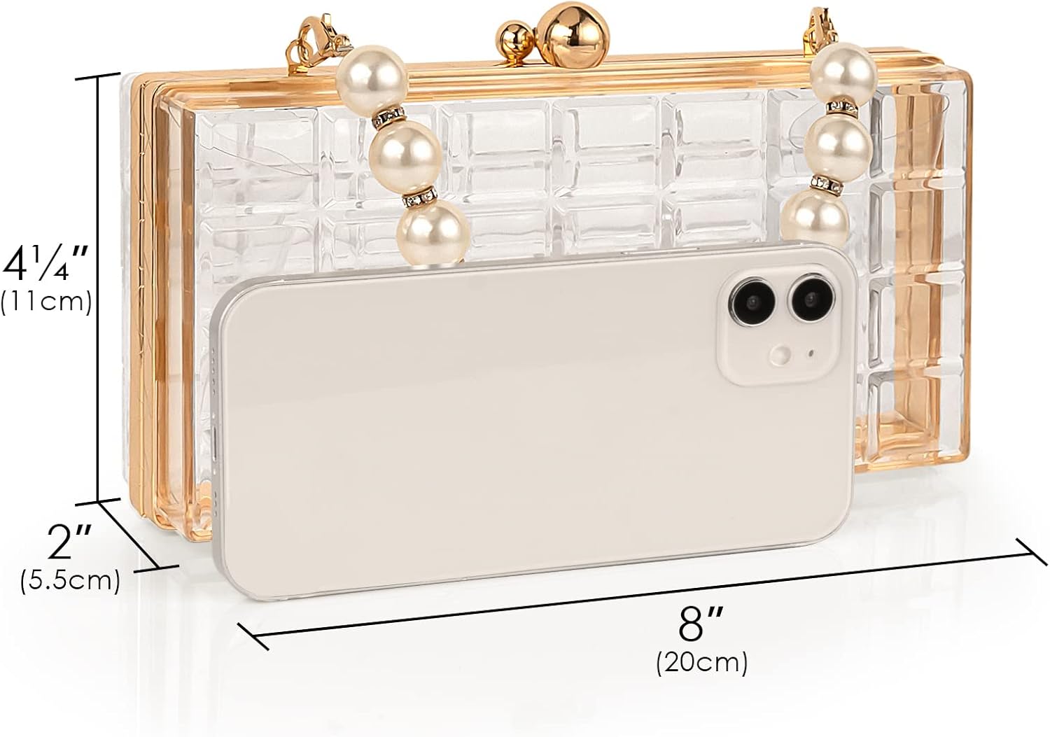 Clear Purse for Women Acrylic Clutch Bag with Pearl Handle & Gold Chain Crossbody, Transparent Box Evening Handbag for Wedding, Prom, Cocktail Party & Stadium Approved - Image 4