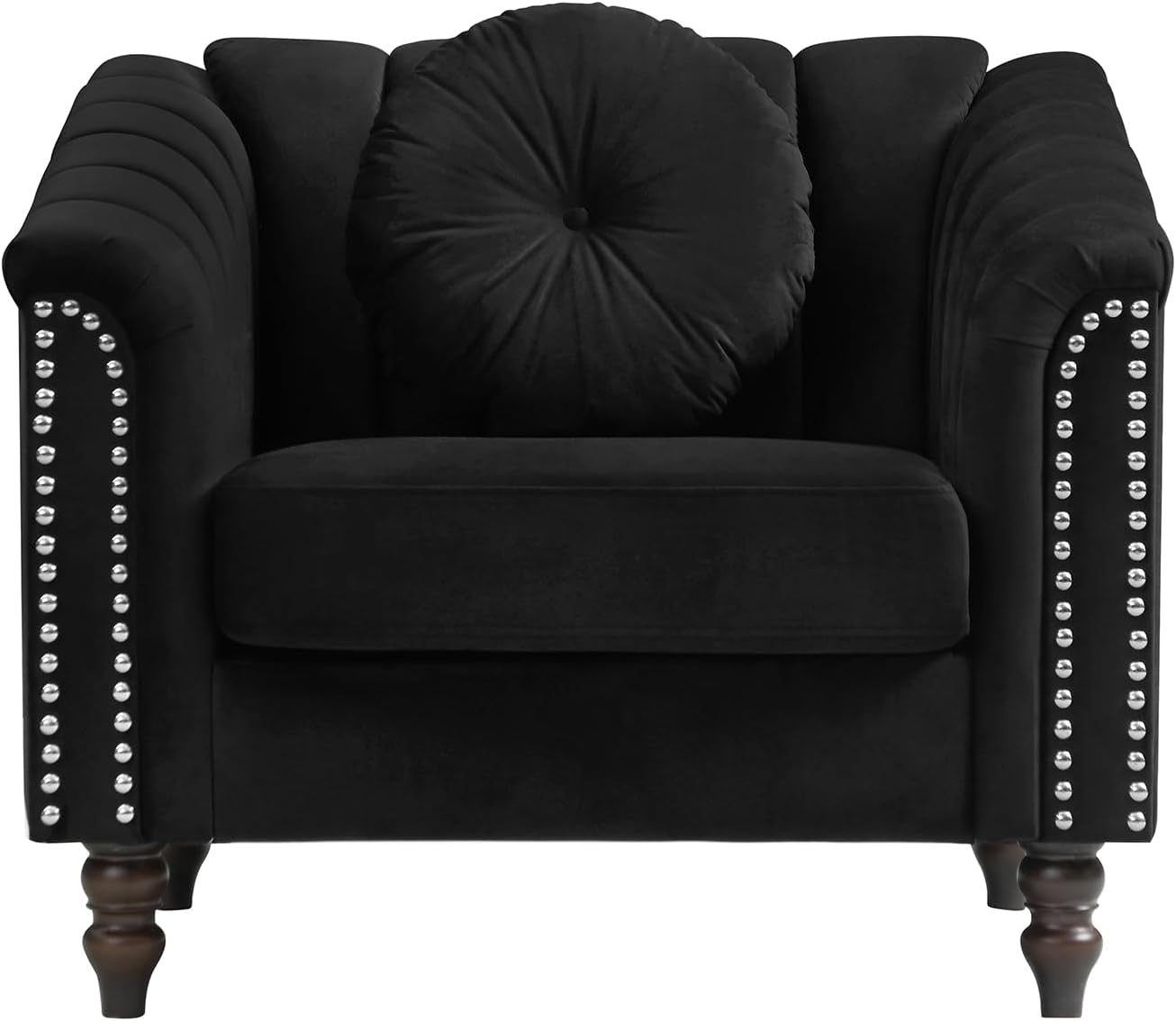 Luxury Velvet Chesterfield Sofa Set,Flannel Armchair, upholstered Rolled Edge armrests, Modern Living Room Sofa Set, Suitable for Living Room, Bedroom, Apartment (Black,Loveseat and Chair)