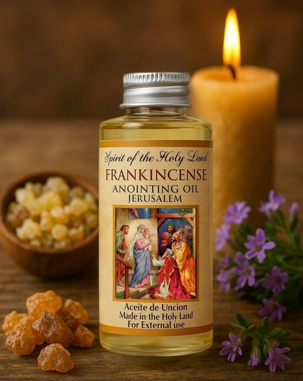 Myrrh & Frankincense Anointing Oil Holy Land 2 Bottles x 60 ml | Blessed in Jerusalem, Biblical Oil for Prayer, Christian Religious for Men Women, Box & Prayer Card Included