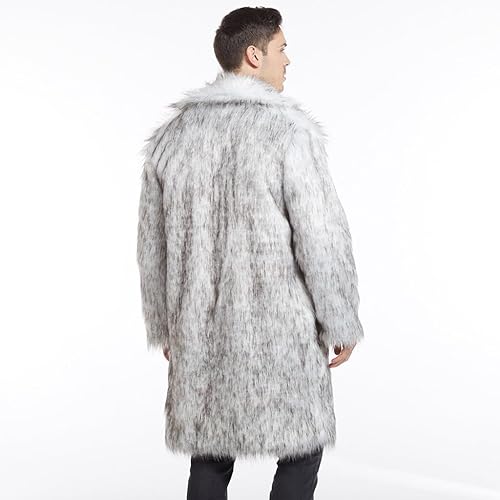Miniatura 2 de EELHOE Men's Winter Warm Faux Fur Coat Open Front Heavyweight Fluffy Overcoat Casual Turn-Down Collar Outerwear with Pockets