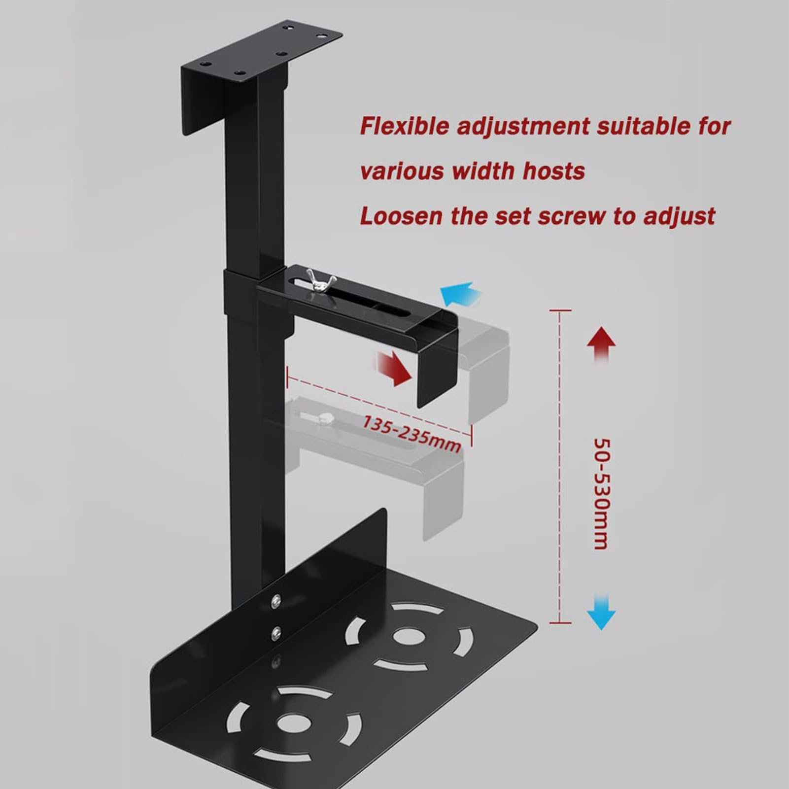 Supporto regolabile sotto la scrivania per PC, resistente supporto per computer a parete, supporto salvaspazio per postazione di lavoro ergonomica e installazione senza ingombri