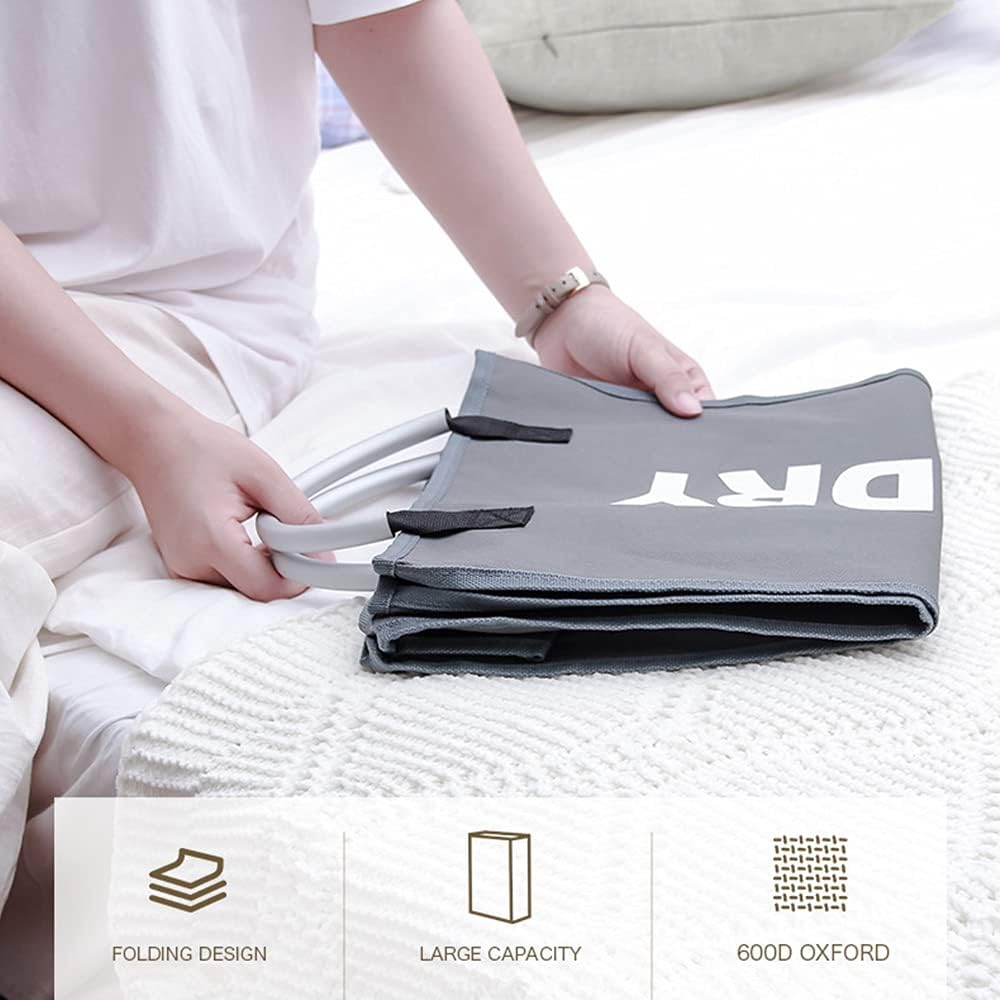 Laundry Basket, Durable Handles for Easy Carry, Collapsible Cloth Baskets, Hampers for College Dorms, Foldable Fabric Hamper Bags (Dark-Gray) image 5