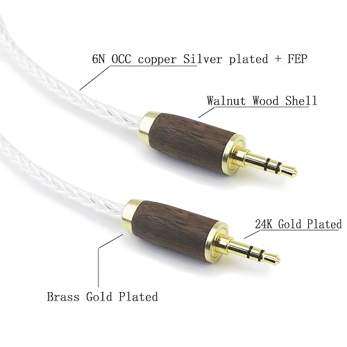 Miniatura 5 de NewFantasia Cable de audio estéreo macho a macho de 0.138 in, 8 núcleos 6N OCC de cobre de un solo cristal, alambre chapado en plata, carcasa de