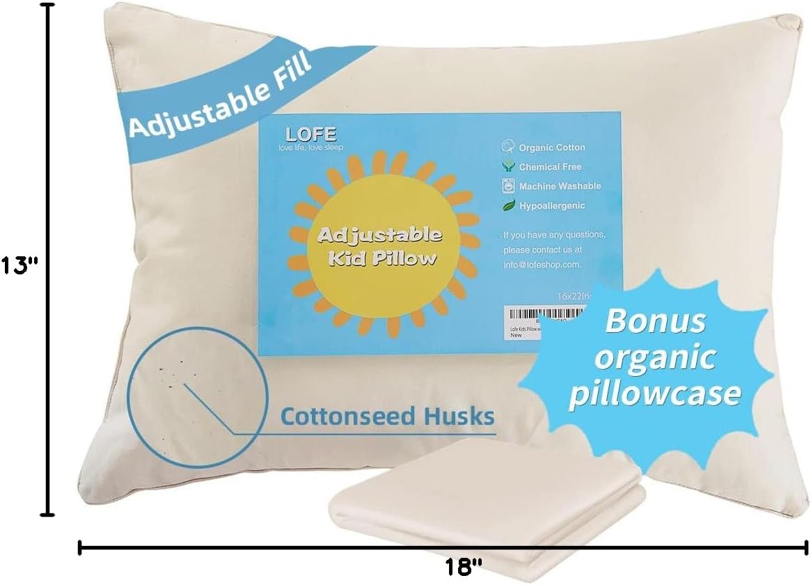 LOFE Organic Toddler Pillow with Pillowcase - 13x18 Toddler Pillow with 100% Organic Cotton Shell, Adjustable Loft Organic Kid Plilow, Machine Washable, Soft, Perfect for Kids&Toddler&Children - Image 8