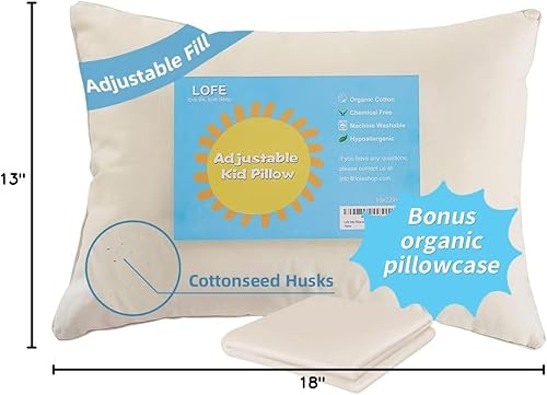 Miniatura 8 de LOFE Almohada orgánica para niños pequeños con funda - 13x18 Almohada para niños pequeños con funda de algodón orgánico 100%, almohada orgánica