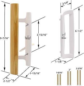 Patio Sliding Glass Door Handle with Mortise Lock 45 Keyway, Non-keyed Oak Wood Inside Handles and Zinc Diecast Outside Pull, 3-15/16 H.C., Non-Handed, White