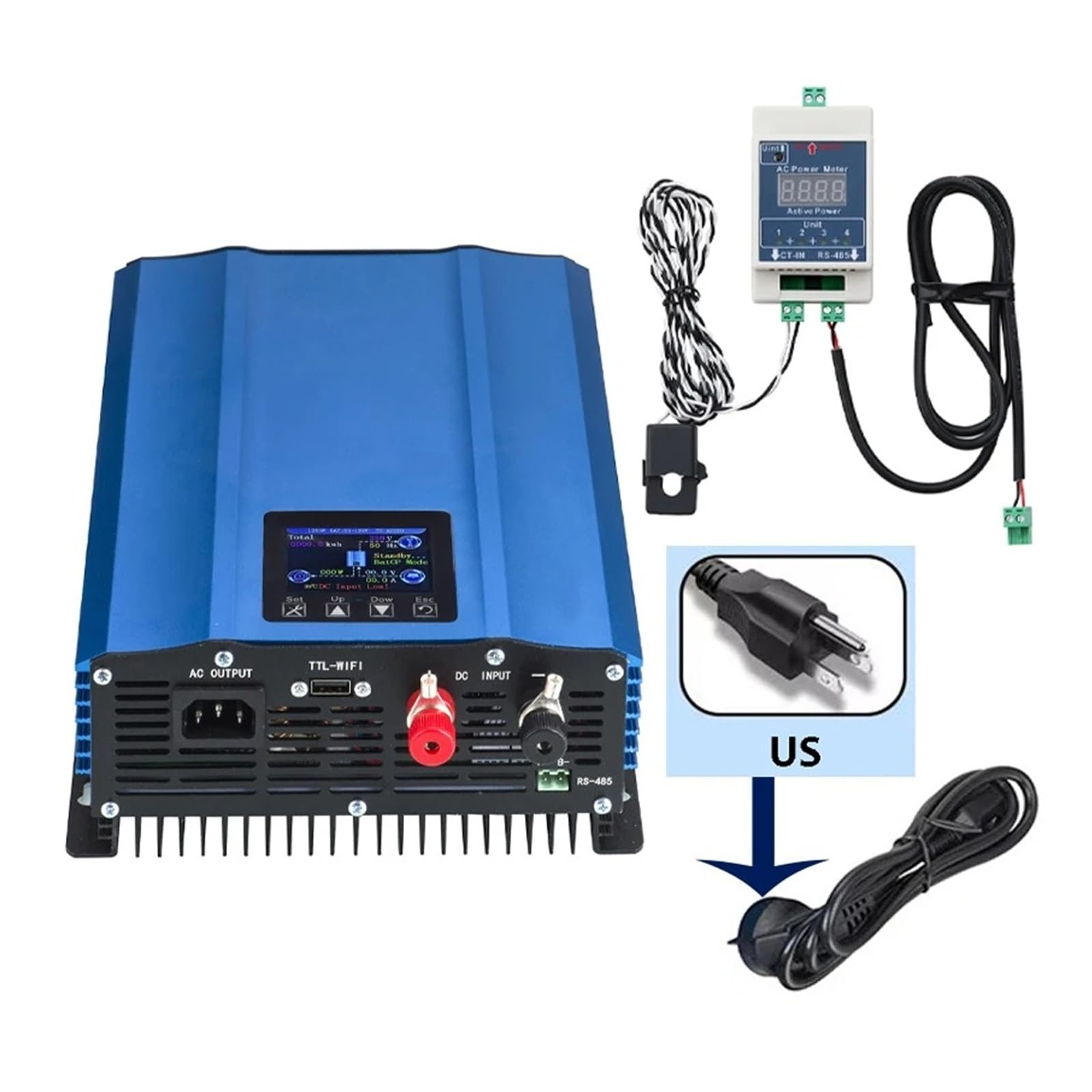 Convertidor inversor Corriente Inversor Solar Conexión Red 1KW 1200W Descarga Batería 24V CC 26-45V/48V 55-90V Entrada Paneles PV CA 110V Limitador LCD