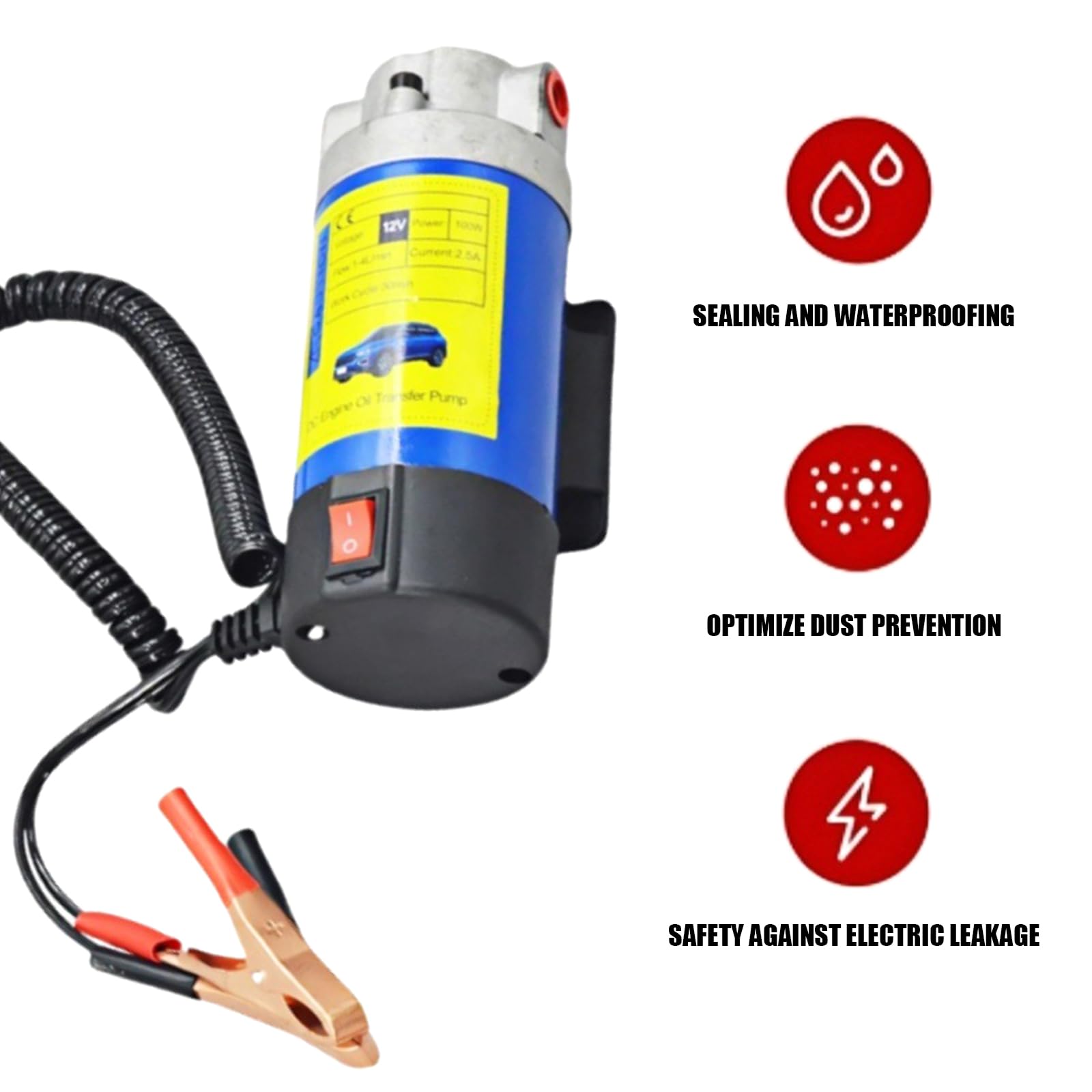 Pompe d'aspiration d'huile 100 W - Pompe de transfert d'huile robuste 24 V pour tâches d'entretien de voiture et de machines - Transfert électrique portable